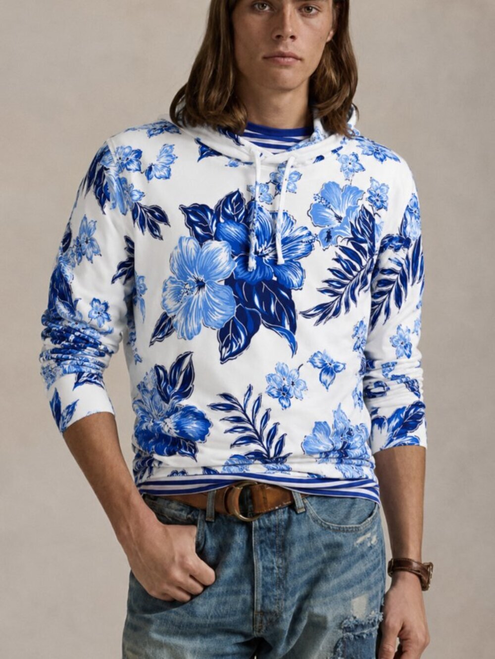 Polo by Ralph Lauren Tropical Hawaiian Floral Cotton Jersey Hoodie Mens SZ XS